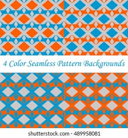 Orange, blue and gray color asterisk, star and diamond shapes seamless pattern background.