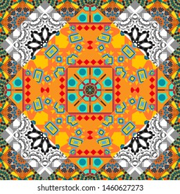 Orange, blue and gray diagonal tiles. Vector stock illustration in a modern flat style. Creative seamless pattern, modern diagonal abstract background with geometric elements.