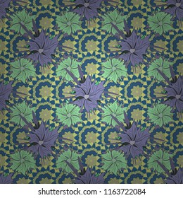 Orange, blue and green texture. Wallpaper in the floral style. Floral ornament. Graphic vector pattern. A seamless vector background.