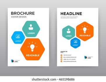 Orange and blue hectogram annual report brochure flyer design template vector, Leaflet cover presentation abstract flat background, layout in A4 size