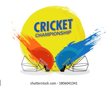 Orange and Blue Helmets with Brush Stroke Effect on White Background for Cricket Championship.