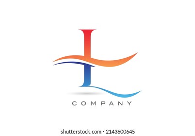 orange blue L alphabet letter logo design. Creative icon template for company and business with swoosh