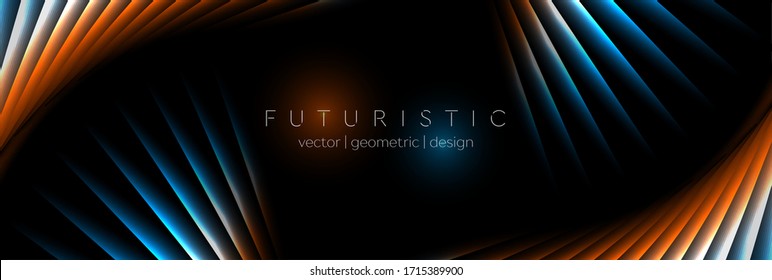 Orange and blue laser lines abstract hi-tech banner design. Vector neon background