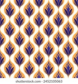 Orange und blau Luxus-Vektorgrafik nahtlose Muster. Ornamente, traditionelle, ethnische, arabische, türkische, indische Motive. Ideal für Stoff und Textil, Bildschirmhintergrund, Verpackungsdesign oder jede beliebige Idee.