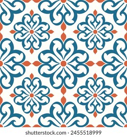 Naranja y azul de Vector de lujo sin patrón. Adorno, motivos tradicionales, étnicos, árabes, turcos, indios. Ideal para tela y textil, Fondo de pantalla, diseño de empaque o cualquier idea deseada.