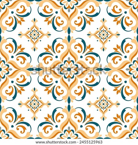 Orange and blue luxury vector seamless pattern. Ornament, Traditional, Ethnic, Arabic, Turkish, Indian motifs. Great for fabric and textile, wallpaper, packaging design or any desired idea.