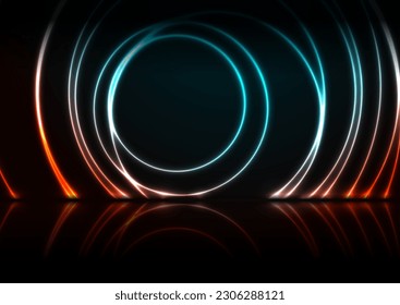 Orange blue neon circles abstract technology background. Futuristic glowing vector design