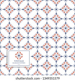 Orange and blue ornamental seamless pattern. Vintage vector, luxury elements. Great for fabric, invitation, flyer, menu, brochure, background, wallpaper, decoration, packaging or any desired idea.