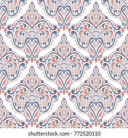 Orange and blue ornamental seamless pattern. Vintage. Traditional, Ethnic, Turkish, Indian motifs. Great for fabric and textile, wallpaper, packaging or any desired idea. 