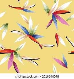 orange blue pink green and cream vector stock leaf pattern on yellow background