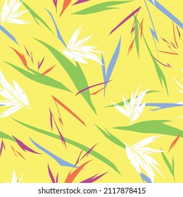 orange blue pink and green seamless floral vector leaf pattern on yellow background