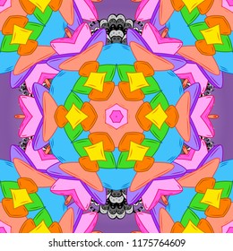 Orange, blue and pink on colors. It can be used on wallpaper, wrapping boxes, mug prints, baby apparels etc. Doodles pattern. Cute background. Seamless pattern Nice fabric pattern. Vector illustration
