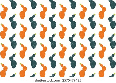 Orange and blue prickly pear seamless pattern. Fruits background. Vector illustration.