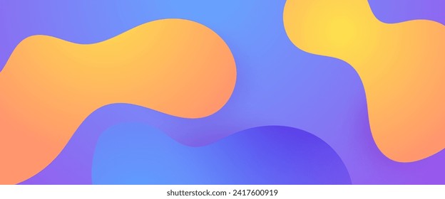 Orange blue and purple violet vector simple minimalist style banner design with waves and liquid