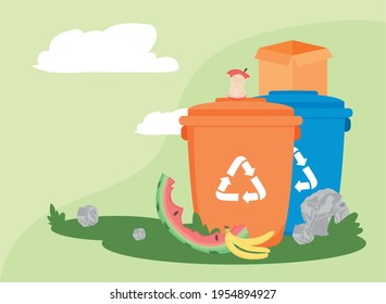 basura de reciclar naranja y azul