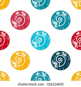 Orange, Blue and Red Sea Shell Pattern on White Background - Grunge Retro Seamless Pattern Background - Vector Illustration