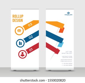 orange, blue, red, three steps infographic Shapes Modern Exhibition Advertising Trend Business Roll Up Banner Stand Poster Brochure flat design template creative concept. colorful infographic roll Up