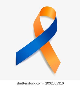 Orange And Blue Ribbon Awareness Dry Drowning. Isolated On White Background. Vector  Illustration.