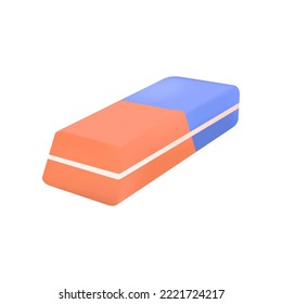 Orange blue rubber eraser 3D icon. School or office tool for erasing and editing error pencil sketches on paper 3D vector illustration on white background. Stationary, education, supply concept