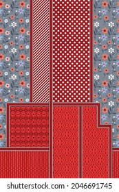 flor vectorial floral sin soldadura naranja y azul pequeñas flores con rayas retro patrón de cuerpo de bandana negativa sobre fondo rojo