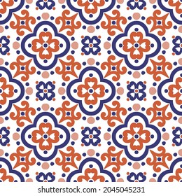 Orange and blue seamless pattern. Ornament, Traditional, Ethnic, Arabic, Turkish, Indian motifs. Great for fabric and textile, wallpaper, packaging or any desired idea. 