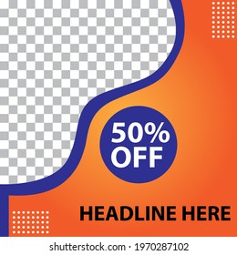 Orange and blue social media post template design. abstract design for promotion.