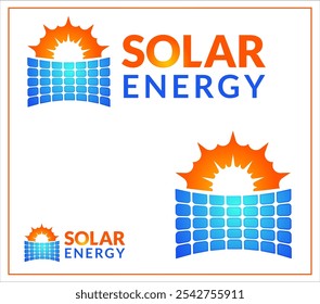 orange blue Solar professional energy logo or Solar logo with a sun and solar plate, solar panel logo