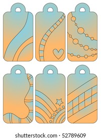 Orange and blue tag collection on white background