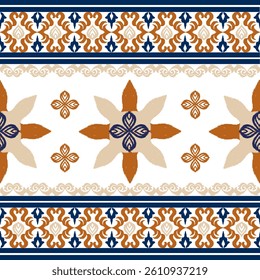 Orange and blue Talavera pattern. Azulejos, Portugal. Turkish ornament. Moroccan tile mosaic. Spanish porcelain. Ceramic tableware, folk print. Spanish pottery. Ethnic background.