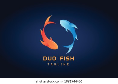 orange blue two fish gradient logo