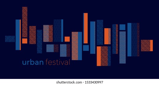 Orange and blue urban city light header. Abstract geometric big metropol design element for card, header, invitation, poster, social media, post publication.
