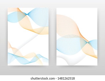 Orange blue waved lines on white design for annual report, brochure, flyer, poster. Blue orange blue wave lines background vector illustration for flyer, leaflet, poster. Abstract A4 brochure template