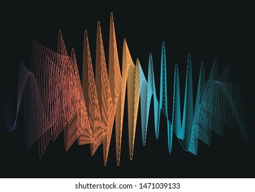 Orange and blue waves on black background.