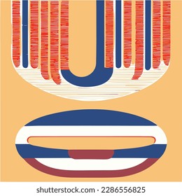 un diseño naranja, azul y blanco sobre un fondo amarillo