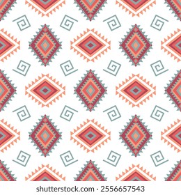 Orange, blue, and white geometric vector patterns that are traditional, ethnic, Navajo, or Native American Indian. Design for clothing, curtains, carpets, sarongs, Hmong, and fabric edges.