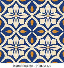 Orange, blue and white luxury vector seamless pattern. Ornament, Traditional, Ethnic, Arabic, Turkish, Indian motifs. Great for fabric and textile, wallpaper, packaging design or any desired idea.