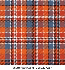 Orange, blue, white plaid fabric seamless pattern.Vector illustration.