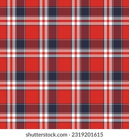 Orange, blue, white plaid fabric seamless background for design textiles, skirts, fashion clothes or decorative fabrics. Vector illustration.