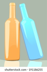Orange and blue wine bottles. Vector illustration