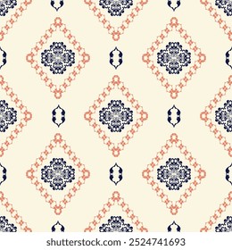 Orange, blue and yellow classic damask pattern vector illustration for elegant textile design such as wrapping, silk, scarf, clothing, background, carpets, curtains, etc.