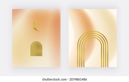 Orange blur gradient wall art prints with golden foil rainbow and moon