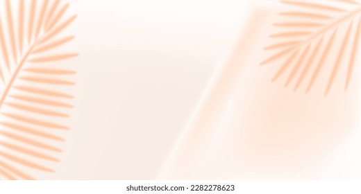 Orange blurred shadow of a palm leaf isolated on transparent background. Realistic vector illustration. 