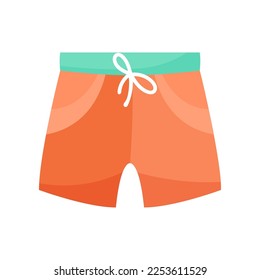 Pantalones cortos de cartón naranja para la ilustración vectorial masculina. Dibujo de dibujos animados de ropa de baño o calzoncillos machos aislados en fondo blanco. Verano, concepto de moda.