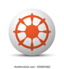 Orange Boat Wheel icon on white ball