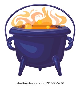 Orange boiling cauldron icon. Cartoon of orange boiling cauldron vector icon for web design isolated on white background