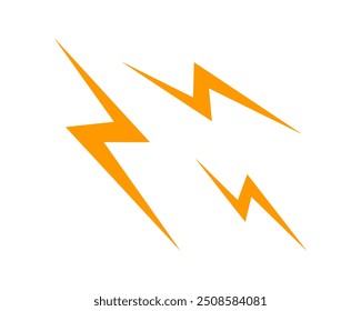 Tornillos naranjas. Icono de Trueno. Flash, luz eléctrica, energía o símbolo de energía aislado en el fondo blanco. Ilustración plana de Vector.