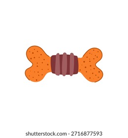 Orange bone shaped dog toy illustration featuring a textured design and brown segments in the middle, symbolizing pet comfort, training, and playful interaction