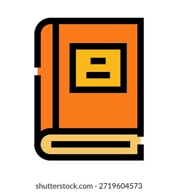 Ícone do livro laranja apresentando uma forma simples com um elemento amarelo em sua capa, simbolizando literatura, sabedoria, estudo e a busca de recursos acadêmicos para escolas e bibliotecas