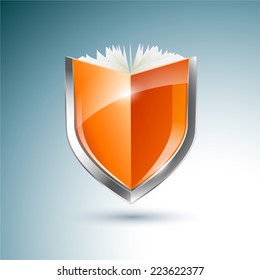 Orange book and shield vector illustration 