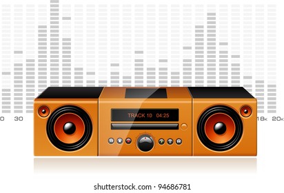 Orange boombox with signal spectrum, detailed vector